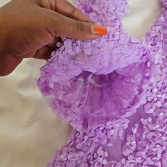 Pieces Premium 3D Rose Petal Long Sleeve Midi Fit & Flare Dress Lavender Medium - Picture 15 of 16